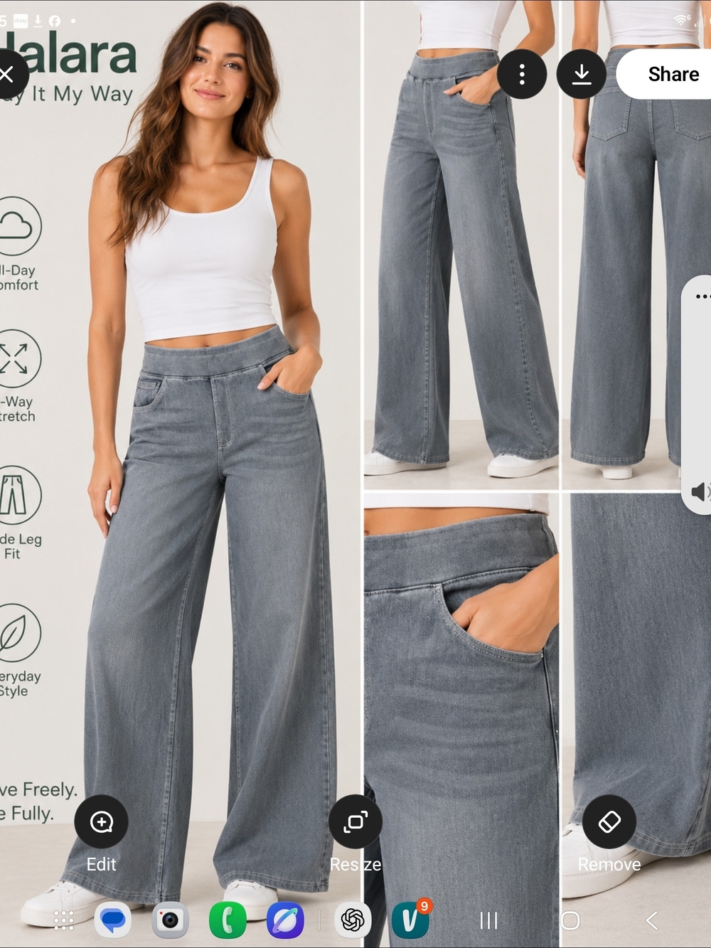 HALARA Wide-Leg Jeans in Grey Wash